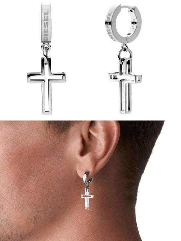 【新品2点セット】ディーゼル DIESEL片シルバー ステンレス クロス　ピアス