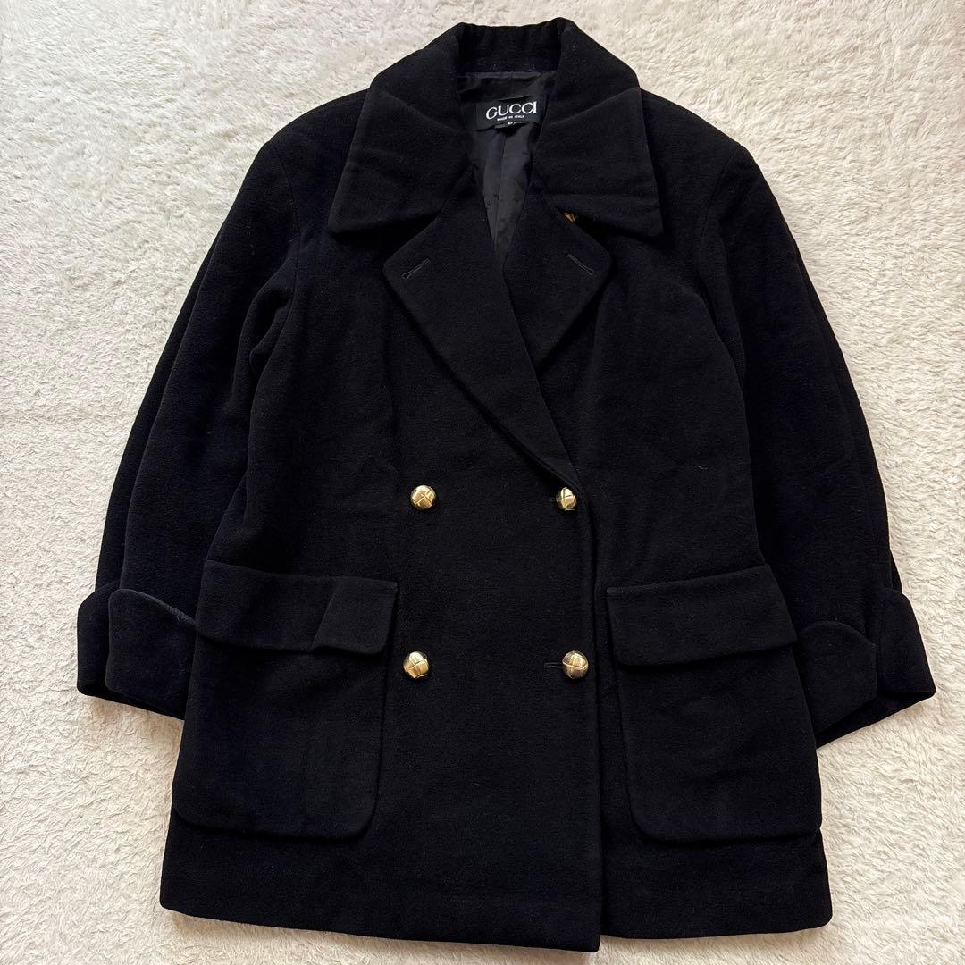 GUCCI グッチ　アンゴラウールピーコート　ヴィンテージ ブラック　金釦