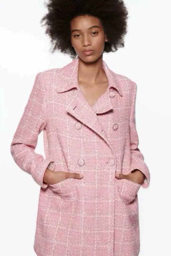 最終値　ZARA　チェック柄テクスチャー織地コート