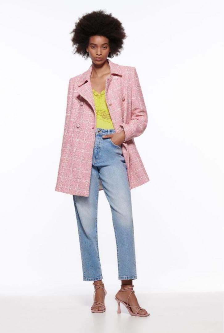 最終値　ZARA　チェック柄テクスチャー織地コート