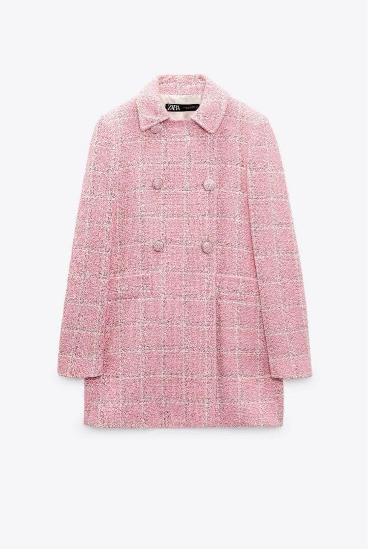 最終値　ZARA　チェック柄テクスチャー織地コート