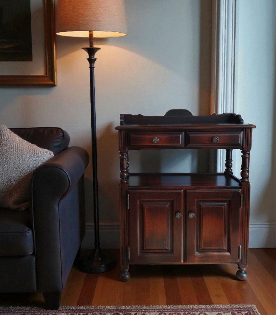 【カリモク】ダークブラウン　木製キャビネット オールドカリモク　電話台