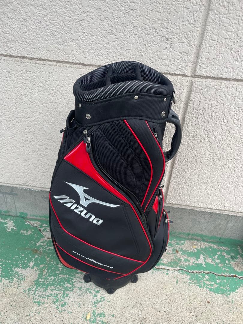 【美品・倉庫保管品】ミズノ　キャディーバッグ　ゴルフ　クラブケース　黒×赤