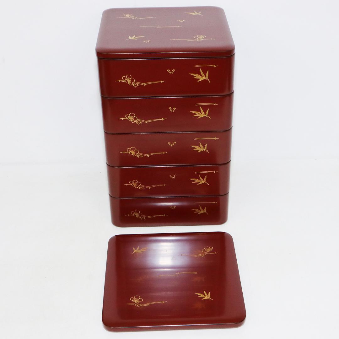 輪島塗 五ツ重 沈金 樽見清右衛門 大極上本堅地 五段重箱 能登 輪島 松竹梅