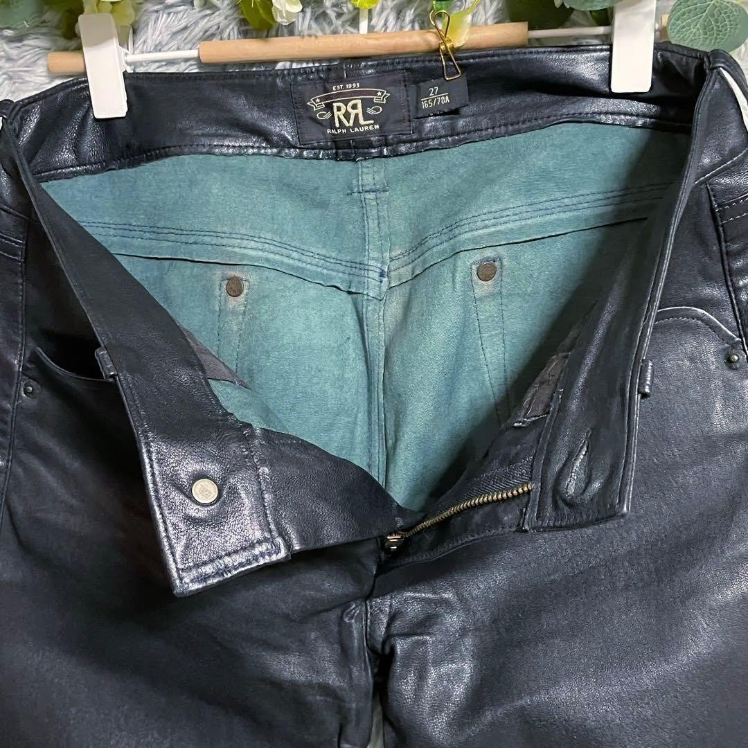 【希少】RALPH LAUREN RRL黒 羊革 レザーパンツ 27 バイカー