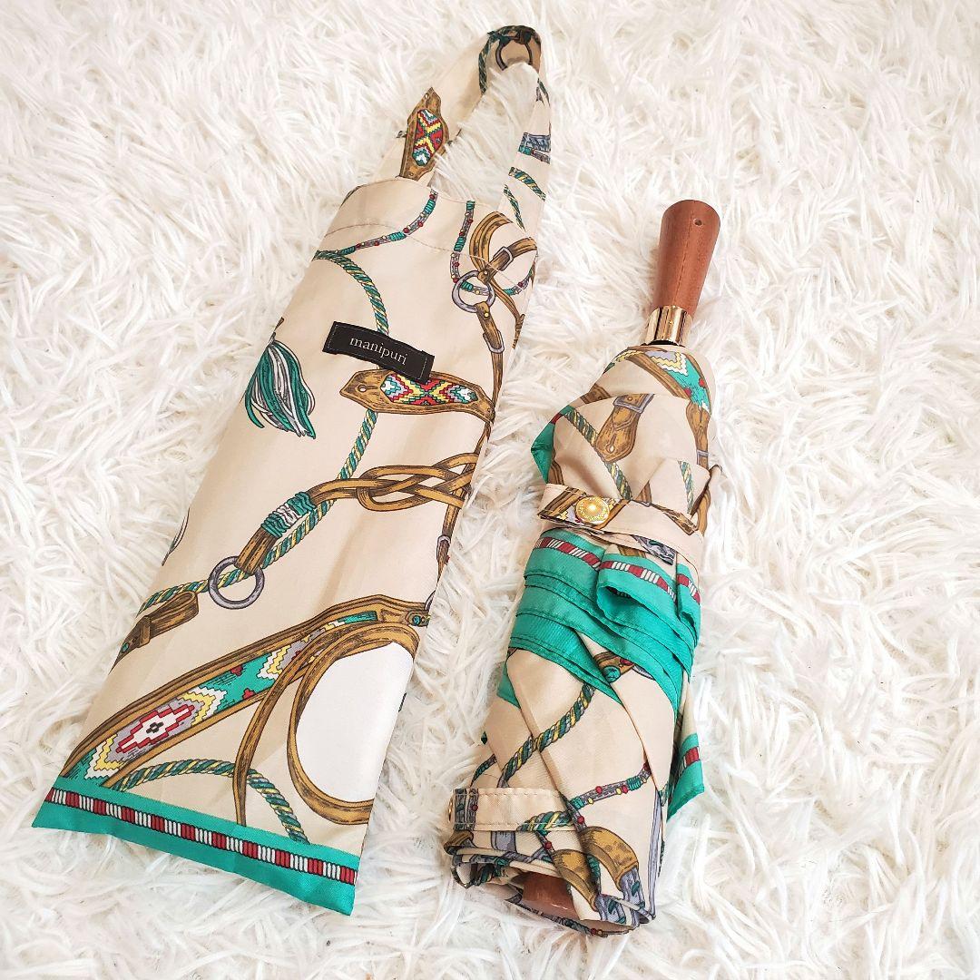 美品 マニプリ manipuri 晴雨兼用 スカーフ柄 　折りたたみ傘