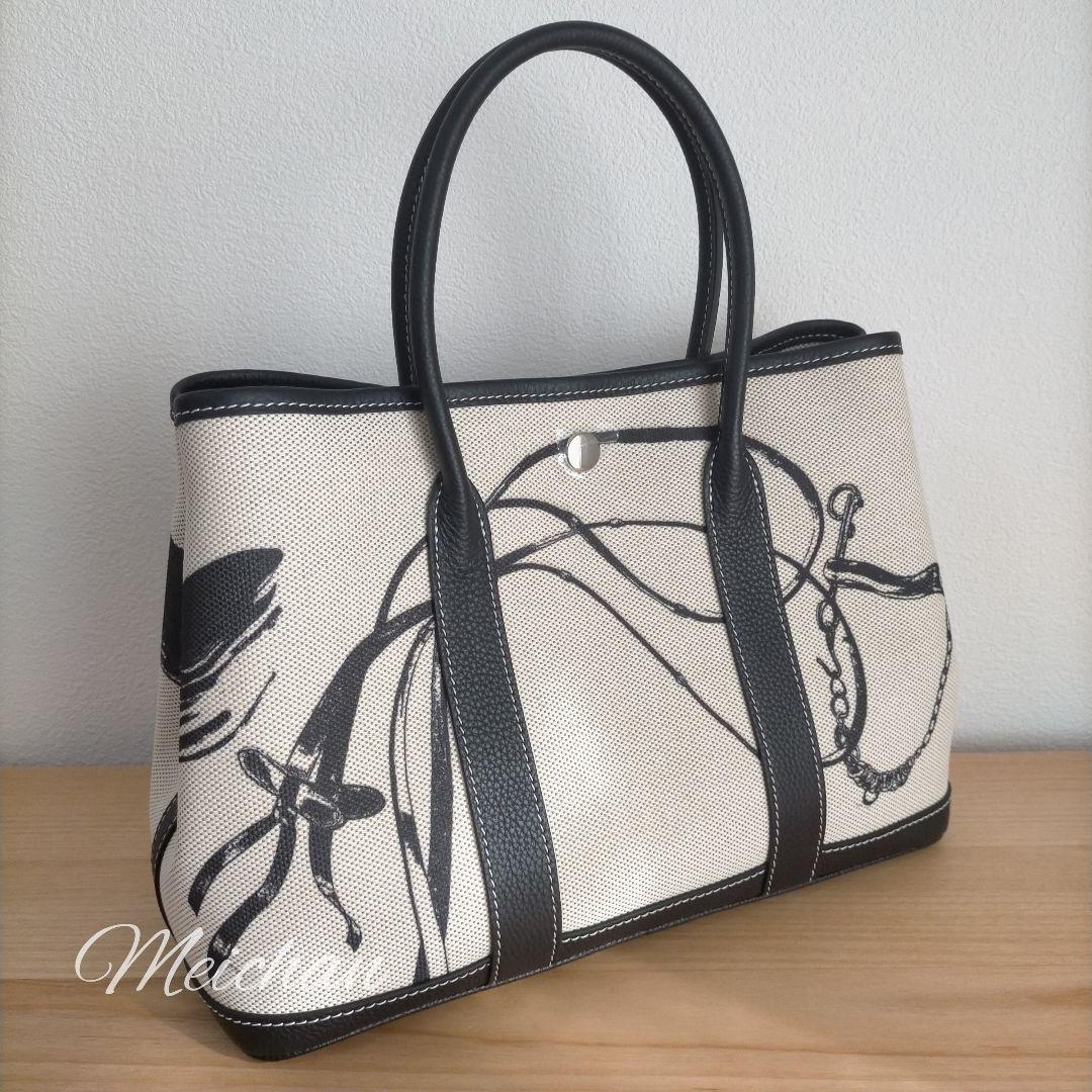 高級本革 キャンバス プリント トートバッグ M