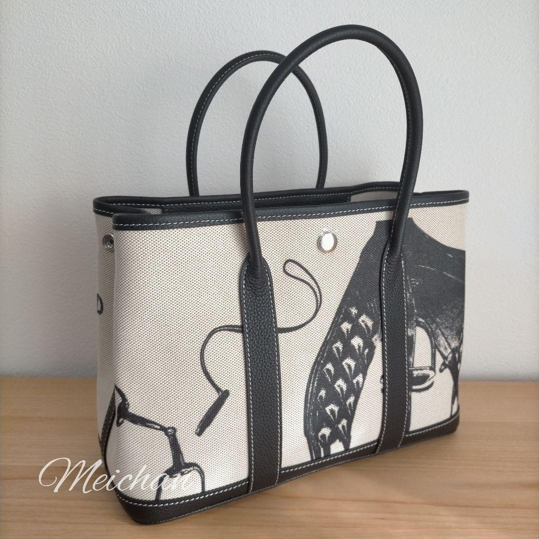 高級本革 キャンバス プリント トートバッグ M