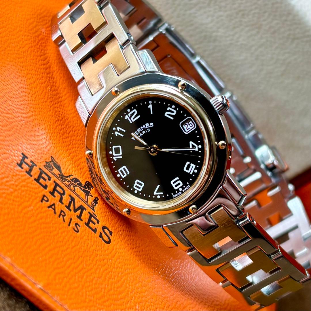 【HERMES】✨極美品✨ クリッパー レディース腕時計 コンビ ブラック