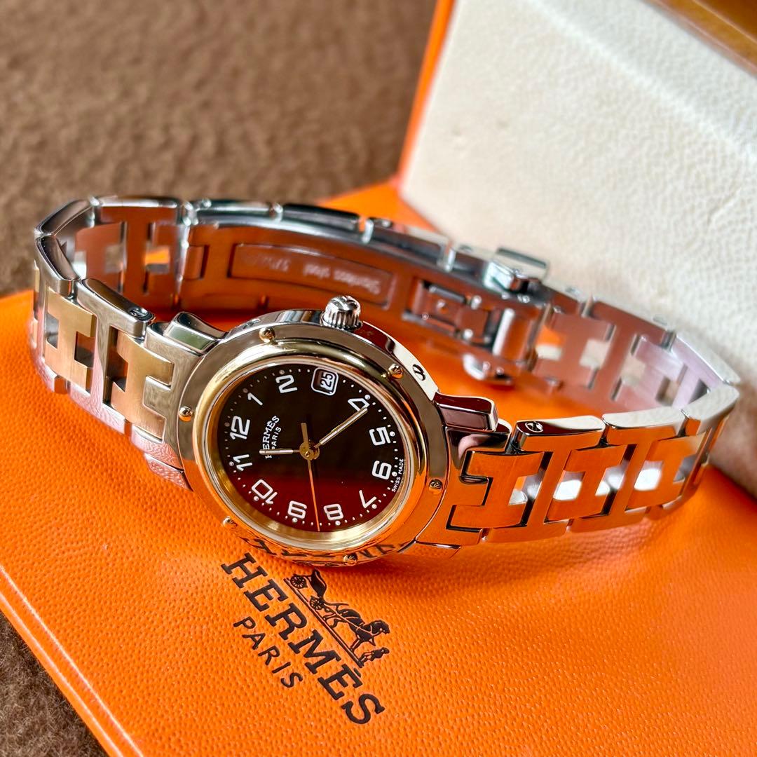 【HERMES】✨極美品✨ クリッパー レディース腕時計 コンビ ブラック