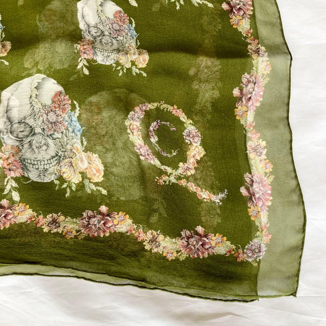 ほぼ未使用　希少　アレキサンダーマックイーン　スカーフ　シルク　スカル　フラワー