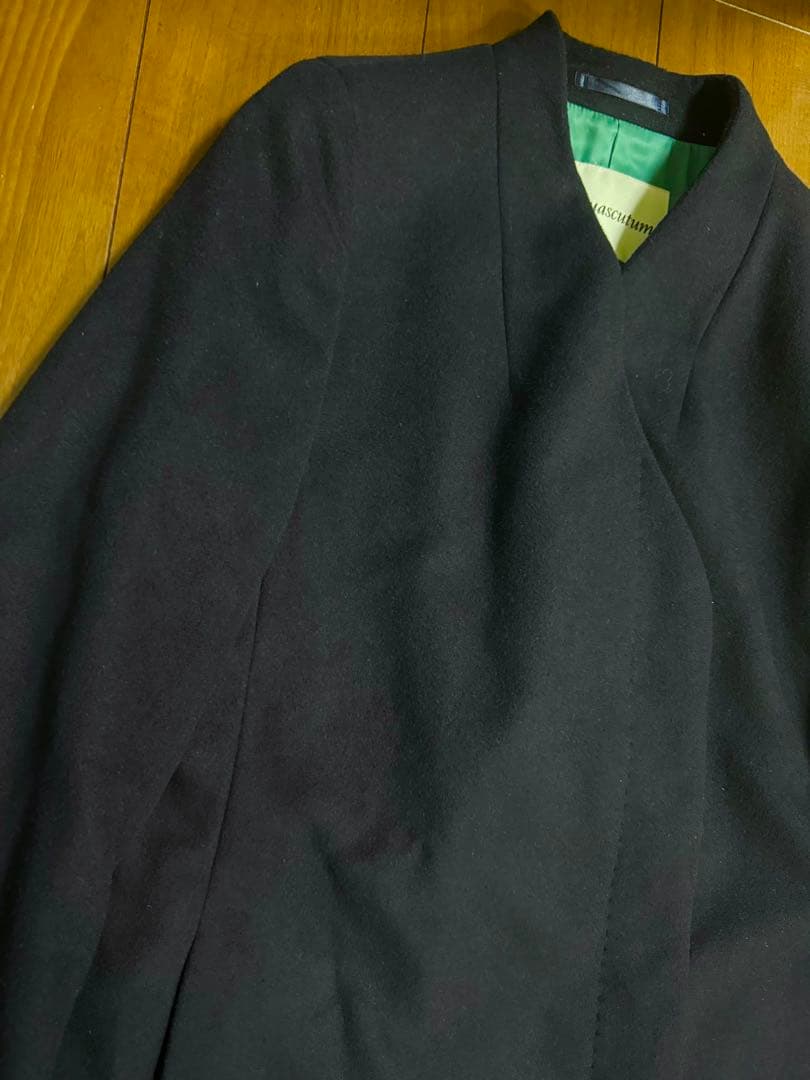 美品 Aquasqutam 比翼ウールロングコート Vネック ネイビー Mサイズ