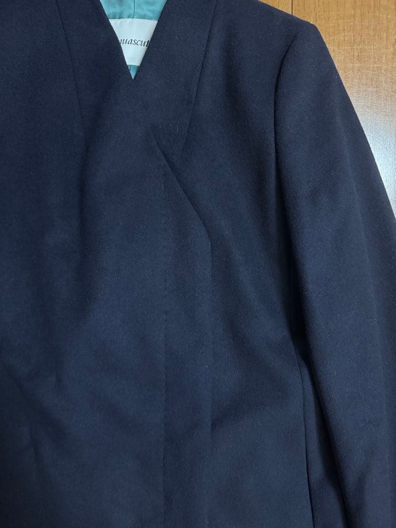 美品 Aquasqutam 比翼ウールロングコート Vネック ネイビー Mサイズ