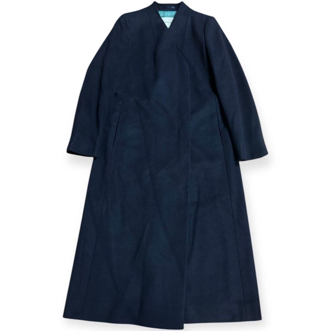 美品 Aquasqutam 比翼ウールロングコート Vネック ネイビー Mサイズ