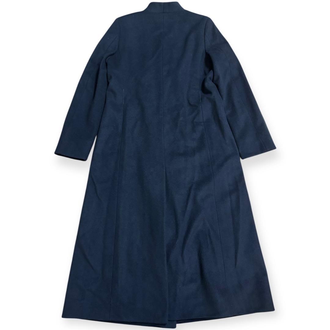 美品 Aquasqutam 比翼ウールロングコート Vネック ネイビー Mサイズ