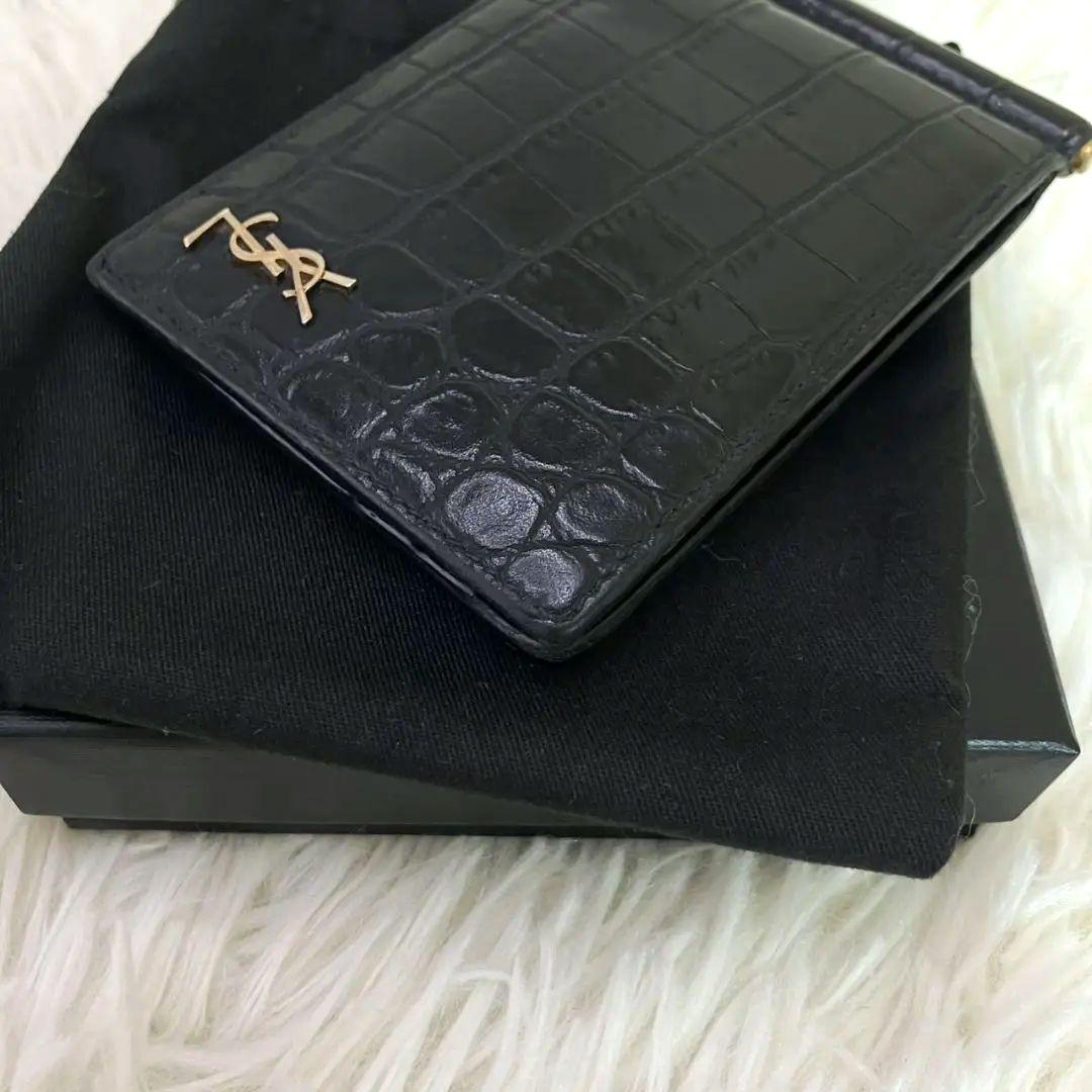 みんちあ様✨SAINT LAURENT マネークリップ　クロコ型押し　YSL 黒