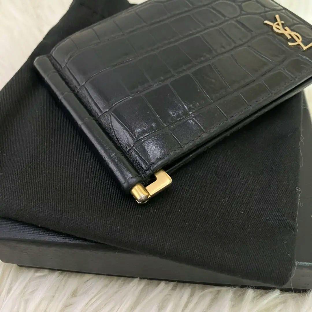 みんちあ様✨SAINT LAURENT マネークリップ　クロコ型押し　YSL 黒