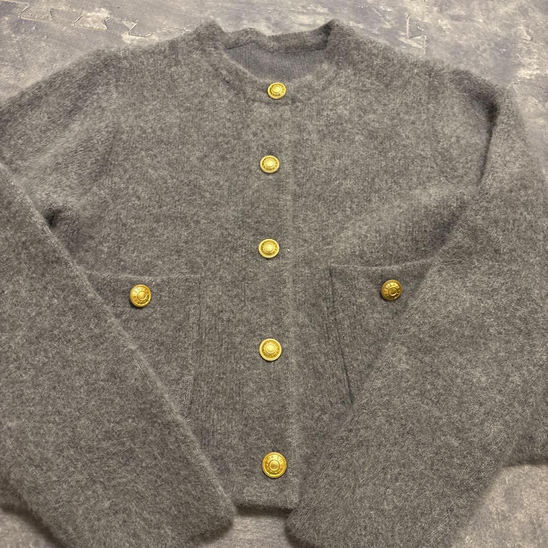 anuans ラクーンブレンドノーカラーニットジャケット グレー