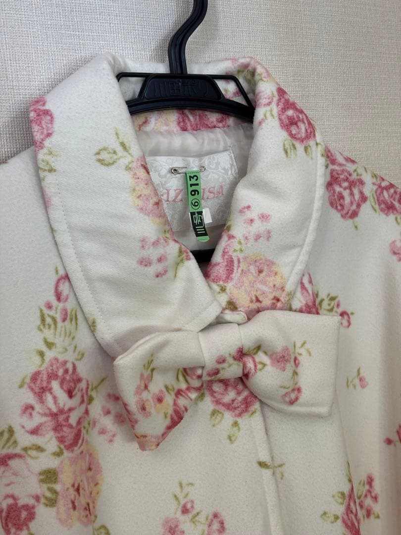 フラワー柄リボン付きポンチョ