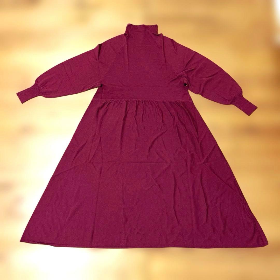 【Jocomomola】ニットワンピース ロング丈 ボタン付き バルーン袖　M