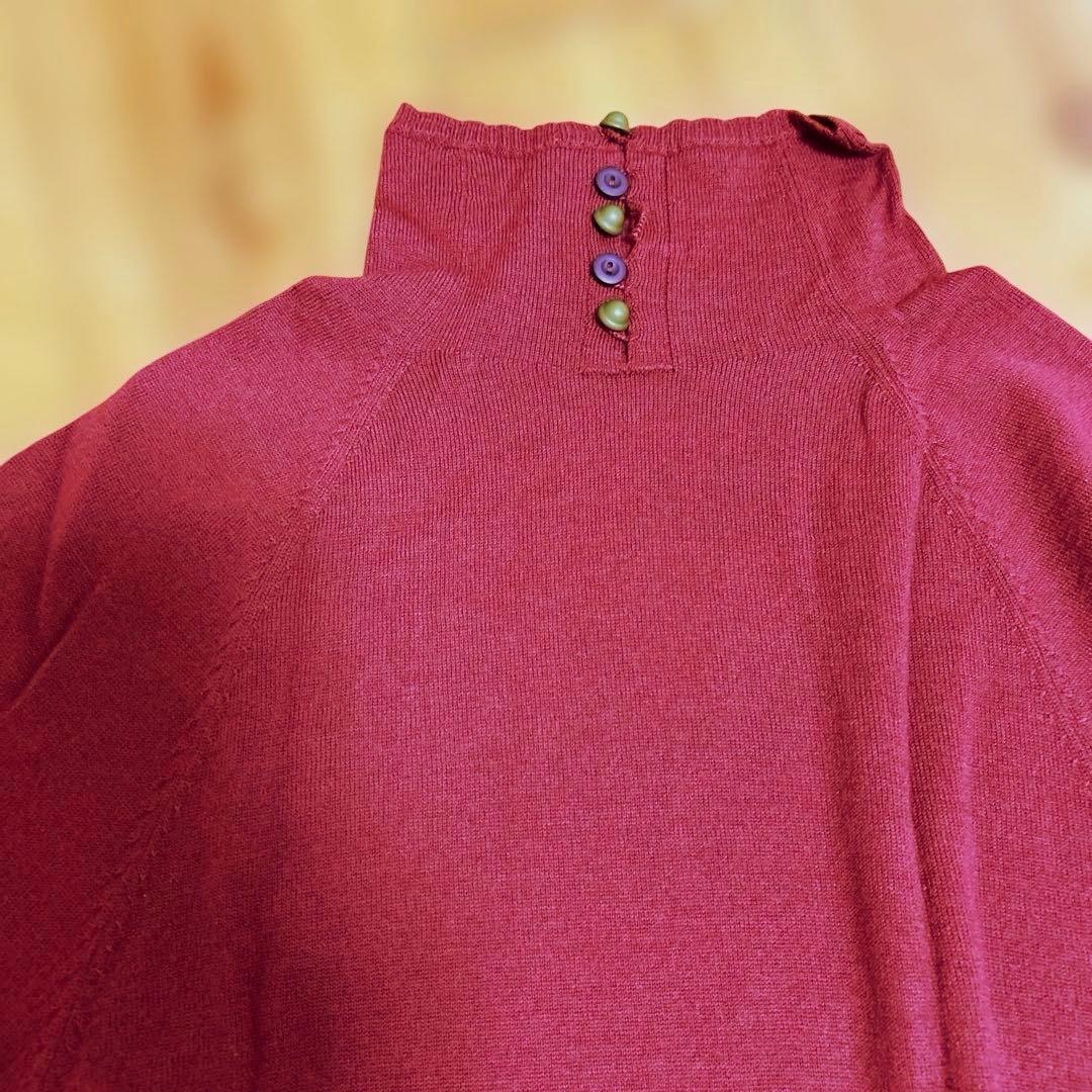 【Jocomomola】ニットワンピース ロング丈 ボタン付き バルーン袖　M