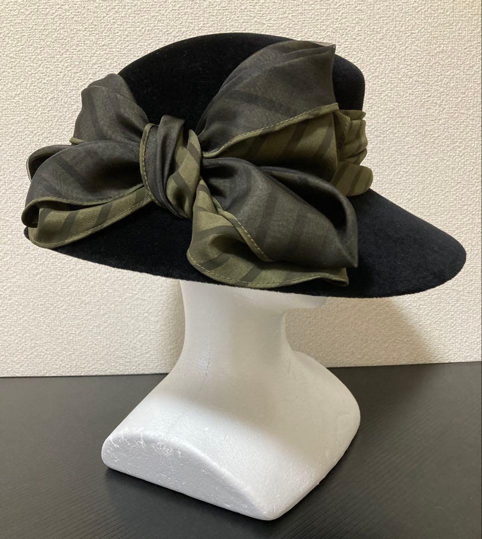 ◆maxim◆マキシン◆エレガントな黒とオリーブグリーンのリボンハット