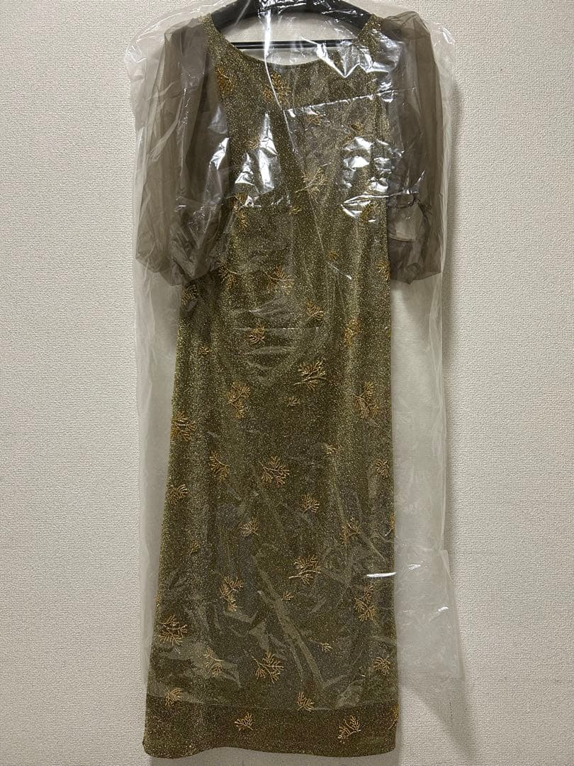 【LEJA】シアーパフスリーブグリッターIラインドレスワンピース