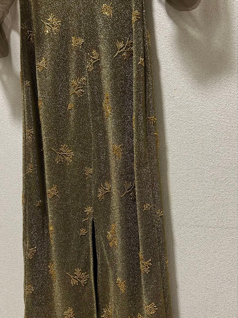 【LEJA】シアーパフスリーブグリッターIラインドレスワンピース