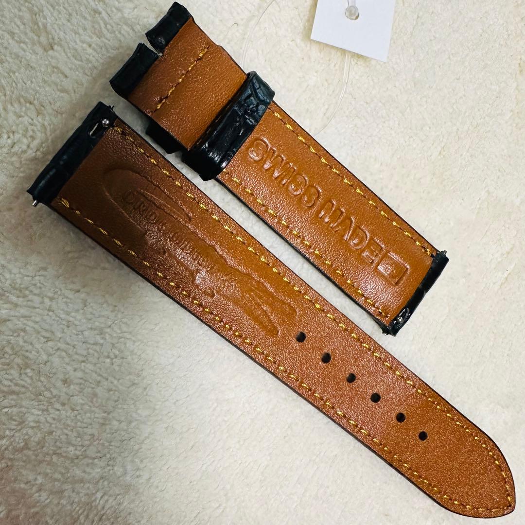 2803#19mm-18mmブラック★本物クロコダイルレザーベルト★スイス製