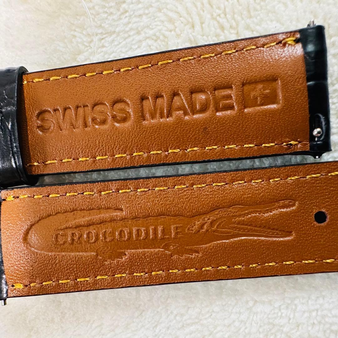 2803#19mm-18mmブラック★本物クロコダイルレザーベルト★スイス製