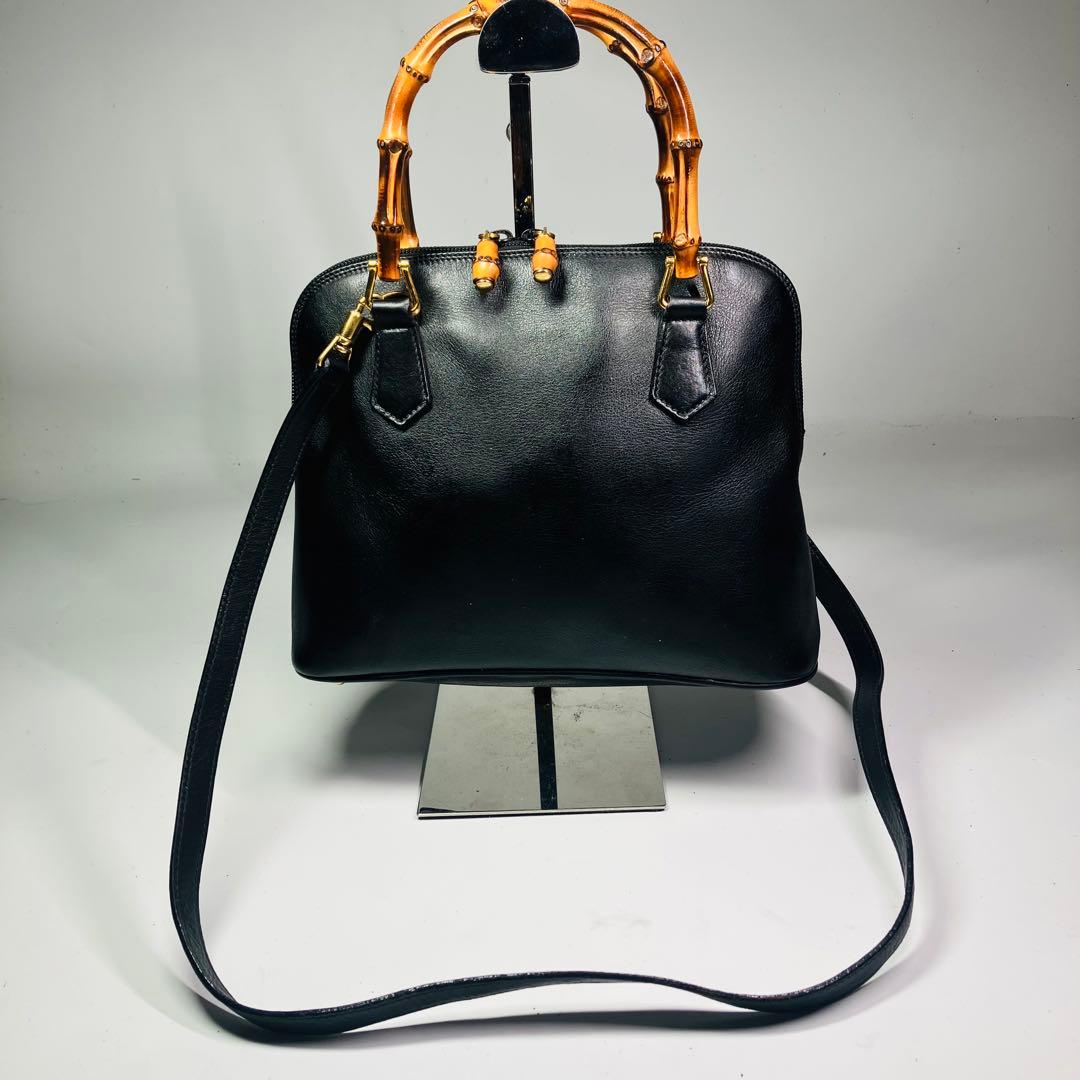 美品　GUCCI オールド　グッチ　バンブー　2way ショルダー　バッグ　黒