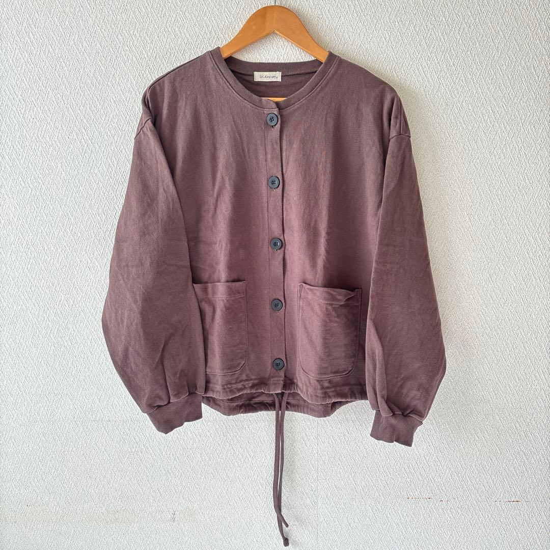 [ソラモナ]ペンネ天竺ドローコードカーディガントップス　茶色　りちゃん