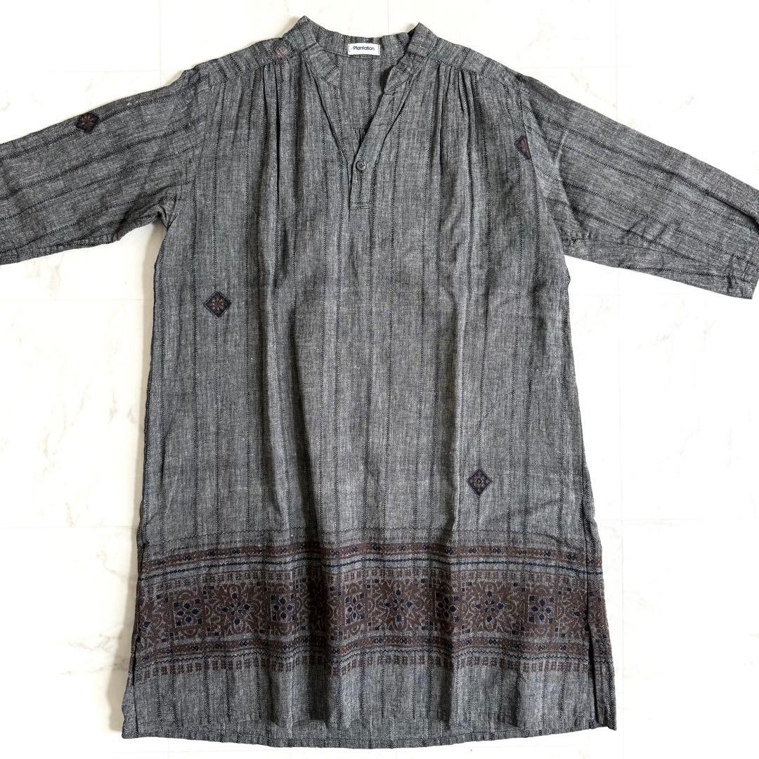 フォロー割☆プランテーション コットンリネン刺繍チュニックワンピース 七分袖