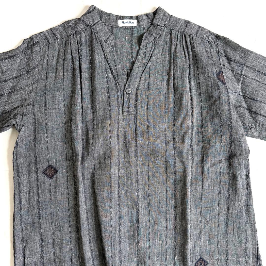 フォロー割☆プランテーション コットンリネン刺繍チュニックワンピース 七分袖