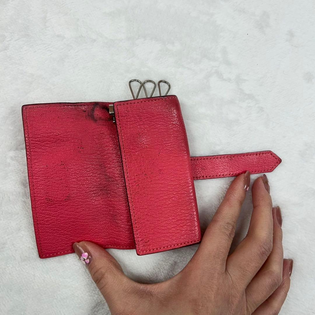 E518 箱付き エルメス ベアン レザー ピンク キーケース レディース