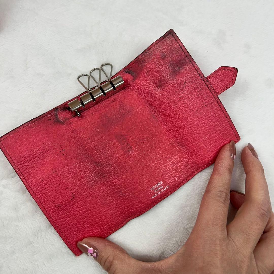 E518 箱付き エルメス ベアン レザー ピンク キーケース レディース