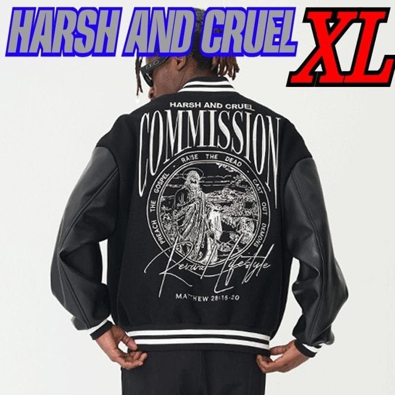 HARSH AND CRUEL スタジャン ジャケット キリスト 黒 2L