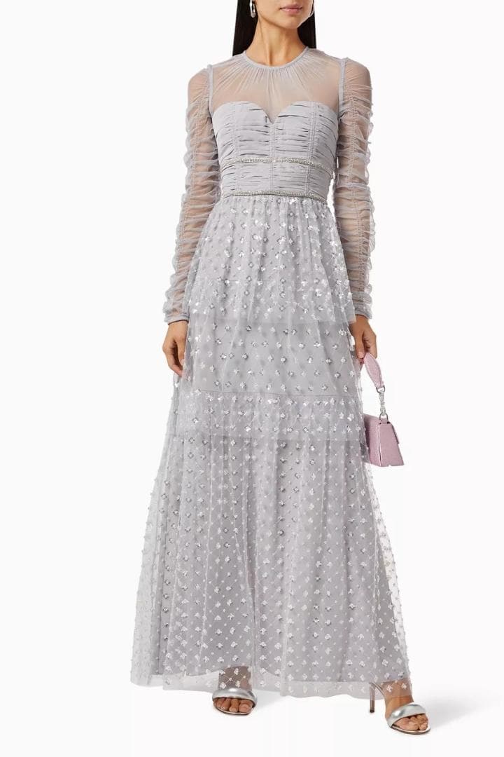 y*m様 セルフポートレイト ティアード ワンピース スパンコール グレー UK