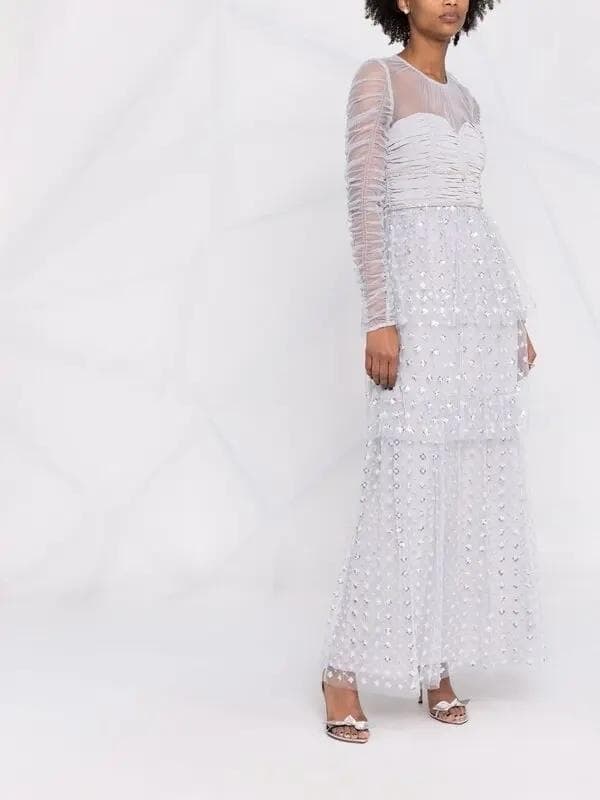 y*m様 セルフポートレイト ティアード ワンピース スパンコール グレー UK