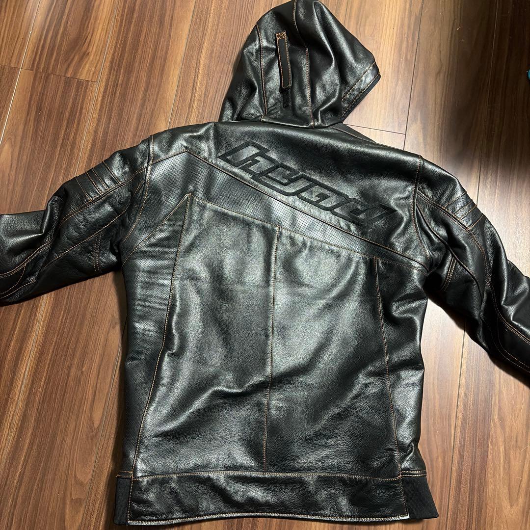 HYOD フード付きレザージャケット 3L ブラック