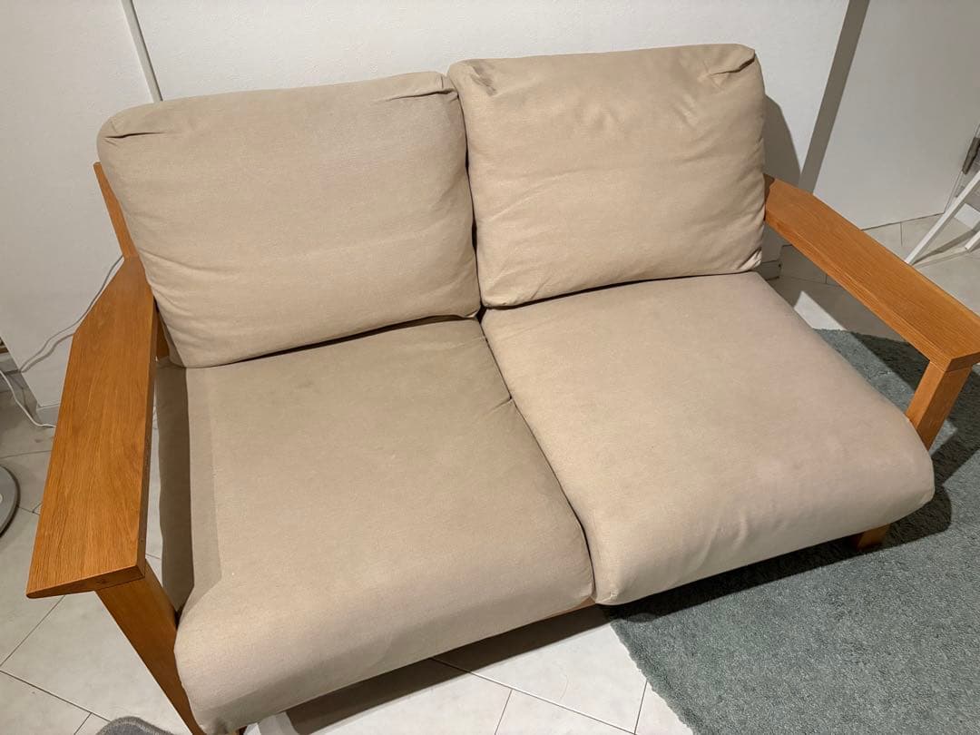 【値下げ中】無印 木製フレームソファ 2P カバー付き 杢ベージュ