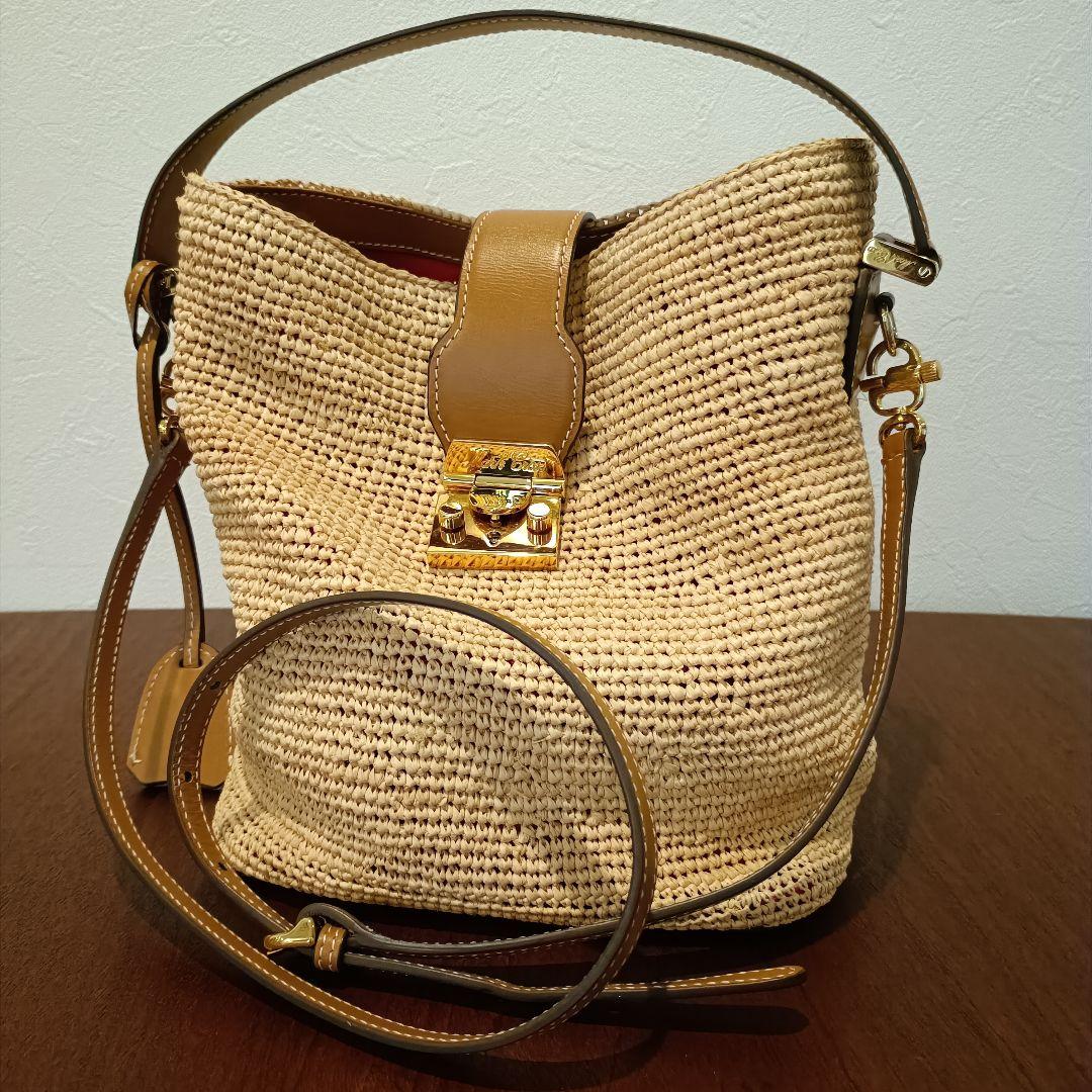 Mark Cross　マーククロス　ストロー バケツ トートバッグ　かごバッグ
