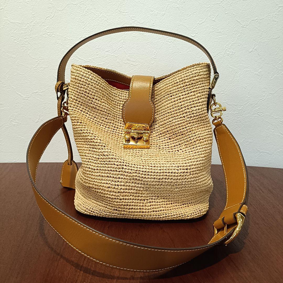 Mark Cross　マーククロス　ストロー バケツ トートバッグ　かごバッグ