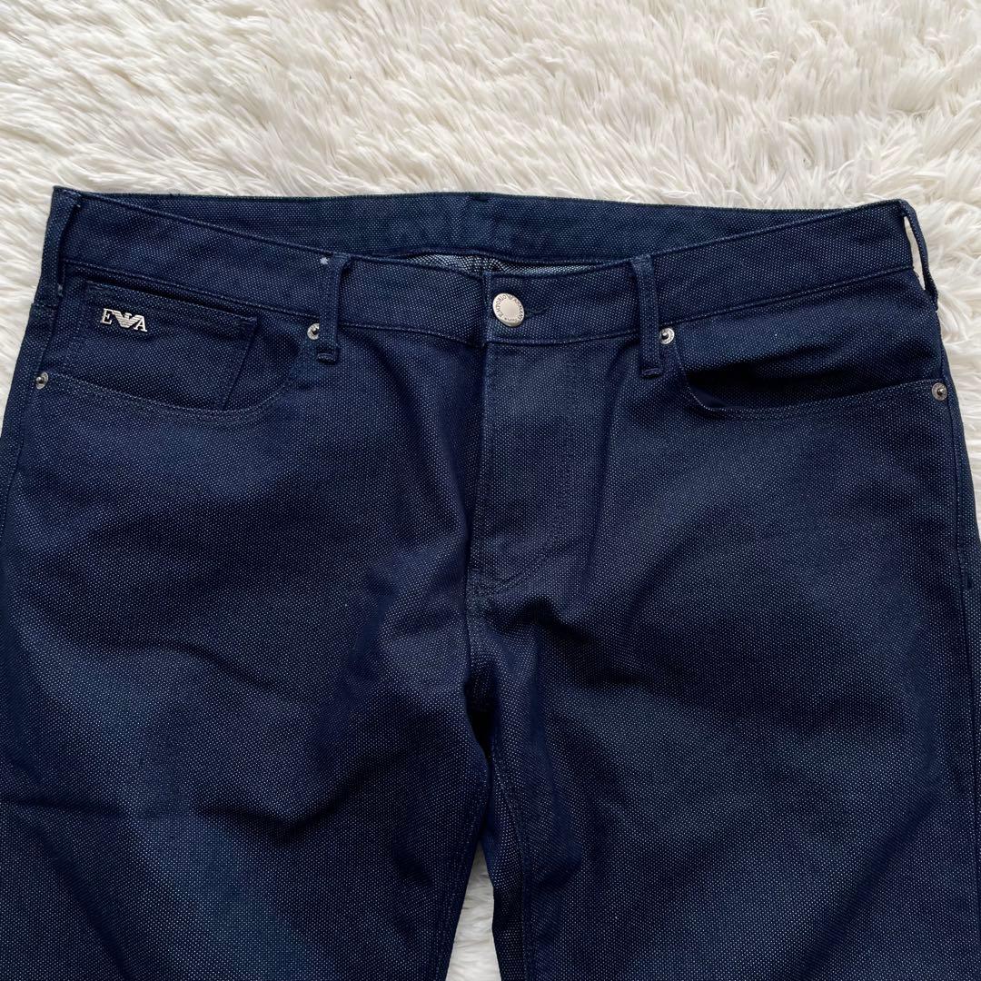 極美品✨エンポリオアルマーニ　ストレッチパンツ　イーグル金具　洗える　紺　2XL