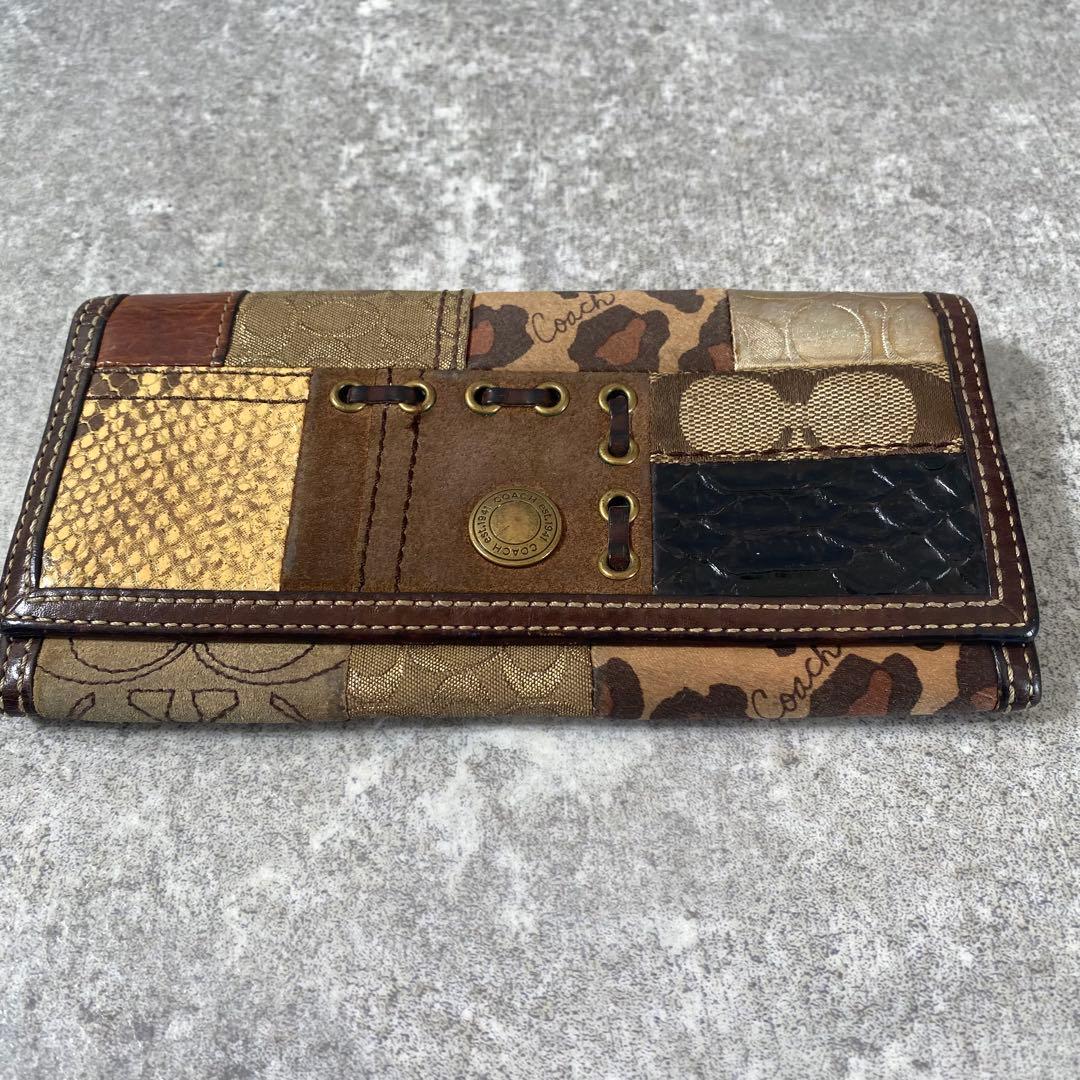 COACH コーチ　パッチワーク 長財布 クロコ　パイソン 本革 レオパード