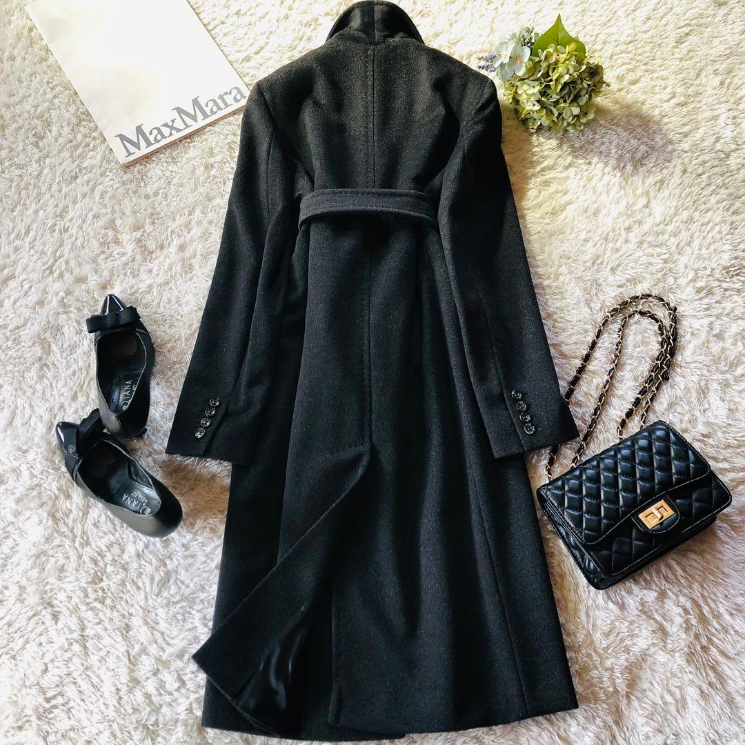 未使用 ✨マックスマーラ ベルテッドコート カシミヤ100% 女優襟 濃灰 40