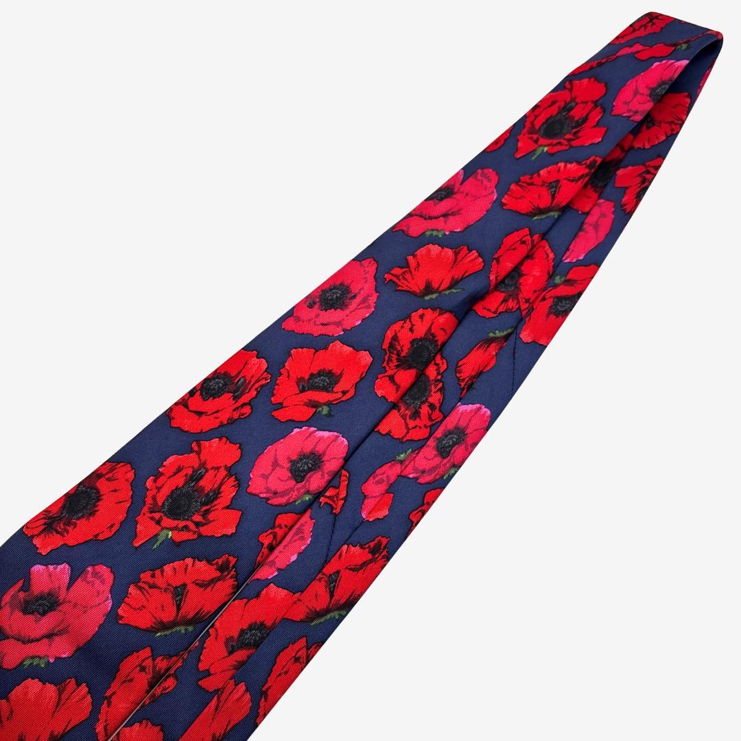 GUCCI シルクネクタイ フラワー柄 ポピー ネイビー×レッド