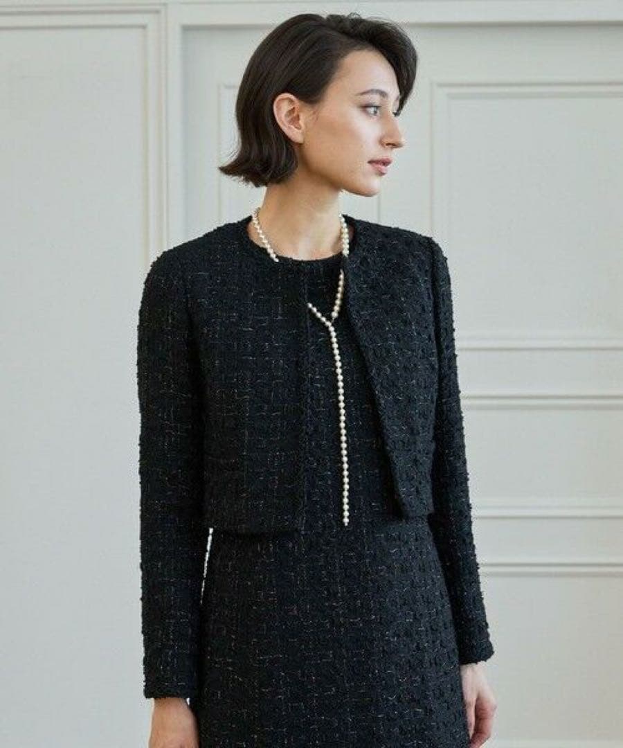 ANAYI ラメツイードペプラム ジャケット 38