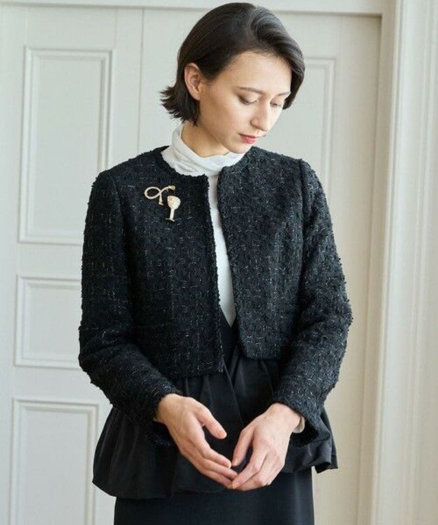 ANAYI ラメツイードペプラム ジャケット 38