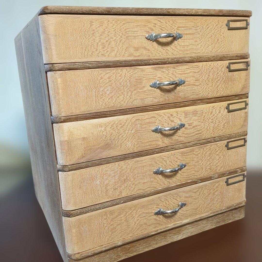 古道具アンティーク5段やや大きめ引き出しA4サイズ可